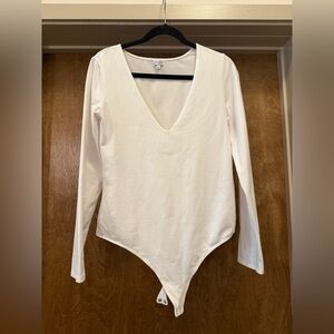 White Long-Sleeve V-Neck Bodysuit